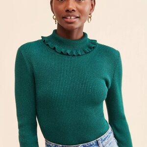 Urban Outfitters Frill Neck Green Metallic  Sweater